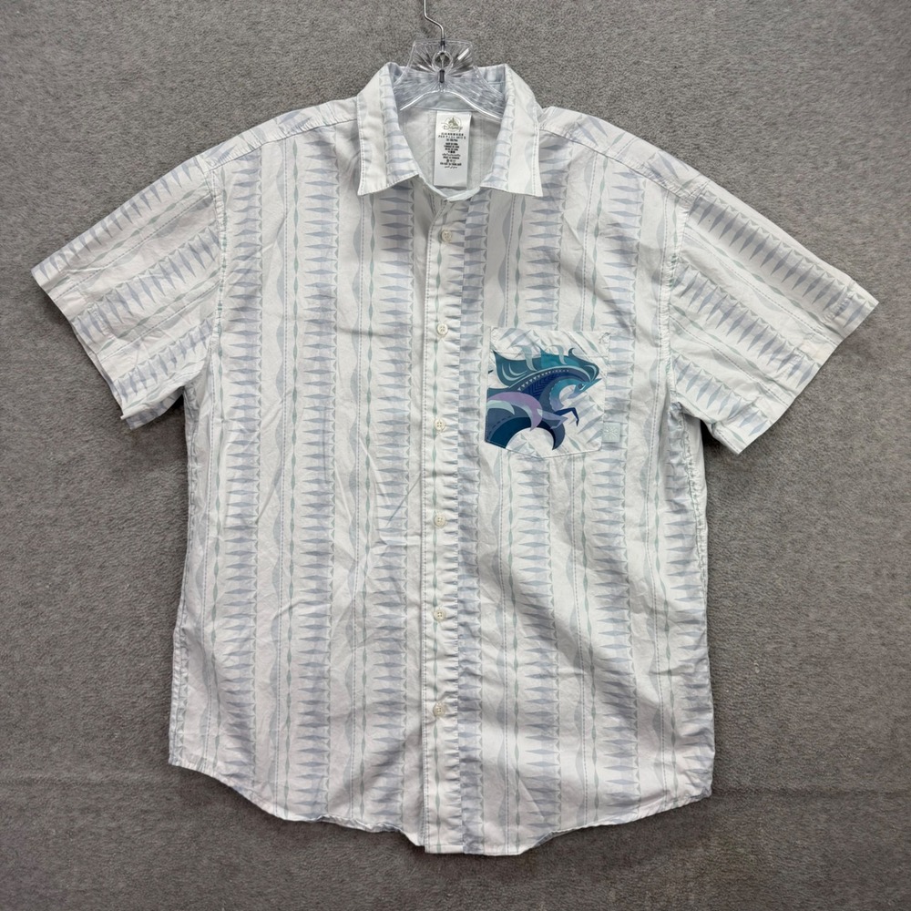 Disney Parks Frozen 2 The Nokk‎ Shirt Mens Medium White Blue Geometric Button Up